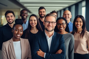 Obraz premium Group of business multiethnic people men and women looking at camera 