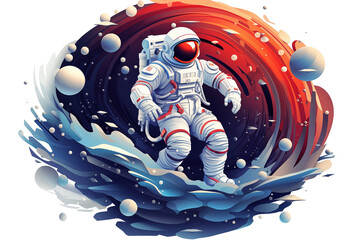Illustration of an astronaut flying in the universe isolate on transparent background