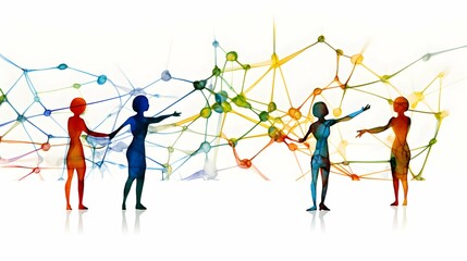 people are connected to each other illustration, in the style of colorful dots and lines isolated on white background