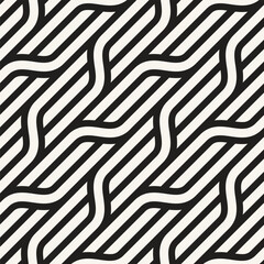 Vector seamless pattern. Contemporary stylish texture. Geometric diagonal striped ornament. Monochrome bold waves.
