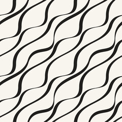Vector seamless pattern. Abstract distorted striped texture. Monochrome diagonal stripes. Creative bold wavy background. Decorative wavy design. Can be used as swatch for illustrator.