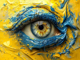 A vibrant and mesmerizing portrait, capturing the intricacies of the human eye through bold strokes of yellow in a close-up painting