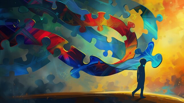 Kid with ribbon for World Autism Spectrum Disorder Awareness Day typically features a colorful puzzle pattern, symbolizing the complexity and diversity of individuals on the autism spectrum