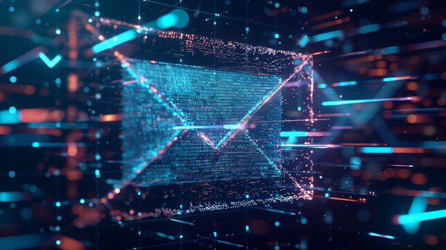 Email enveloped in layers of digital encryption, secure transmission of sensitive information with intricate digital patterns and symbols representing encryption algorithms and security protocols
