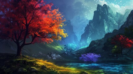 Obraz na płótnie Canvas Fantasy natural environment. Fantasy landscape. Illustration of a colorful scene.