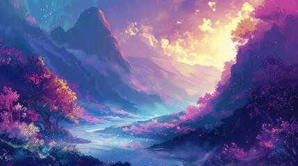 Obraz na płótnie Canvas Fantasy natural environment. Fantasy landscape. Illustration of a colorful scene.