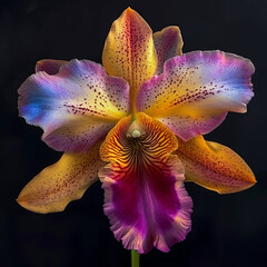 Spectacular Radiant Orchid with Gradient Petals, Exotic Floral Beauty Isolated on a Dark Backdrop, Macro Detail