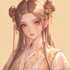 Hand drawn anime illustration of beautiful Chinese costume girl
