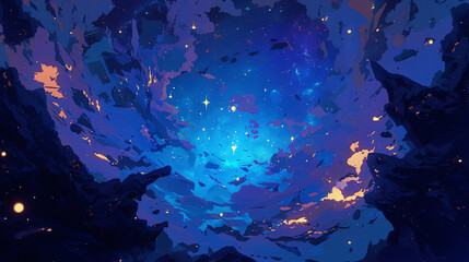 Fototapeta na wymiar Hand drawn anime beautiful night sky illustration background 