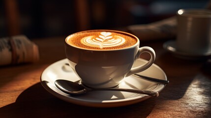 Obraz premium A Cup of Cappuccino Resting on a Saucer