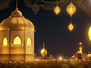 Realistic golden lights for Eid Mubarak background photo