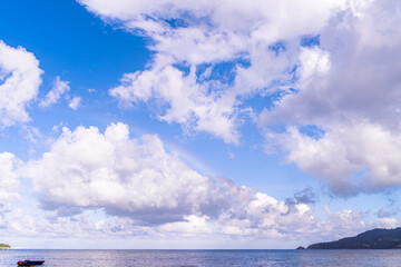 scene romantic sunset at Karon beach. abstract nature background..Sunset with bright color light rays and other atmospheric effects..Gradient color.cloudscape background in Phuket Thailand.