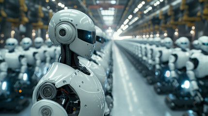 Fototapeta premium More autonomous robots are being assembled in factories.