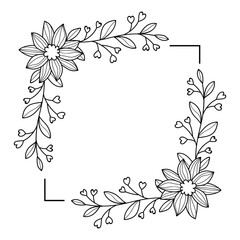 square frame with black vector line art leaf decoration