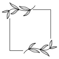 square frame with black vector line art leaf decoration