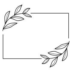 rectangular frame with black vector line art leaf decoration