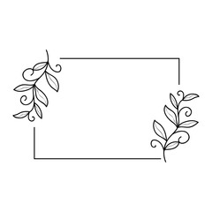 Fototapeta na wymiar rectangular frame with black vector line art leaf decoration