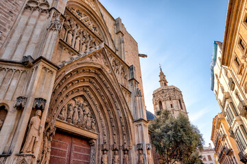 Valencia, Spain - January 1, 2024: The Valencia Cathedral and Miguelete of Valencia, Spain
