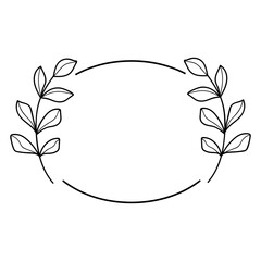 Fototapeta na wymiar circle frame with black vector line art leaf decoration