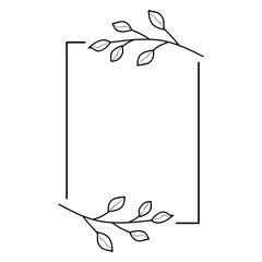 rectangular frame with black vector line art leaf decoration