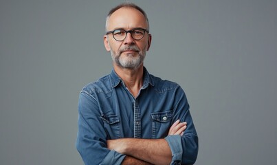 Obraz premium Middle aged man wearing casual standing against neutral gray background and looking at camera