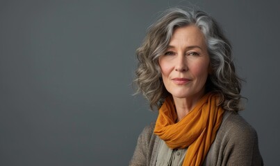 Fototapeta premium Middle aged woman wearing casual standing against neutral gray background and looking at camera