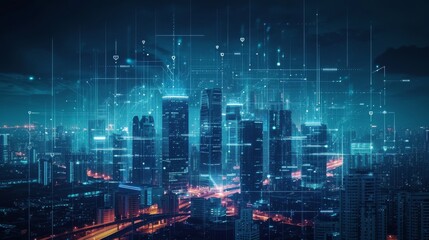Fototapeta na wymiar Generative AI image of Glowing skyscrapers illuminate the futuristic cityscape at night
