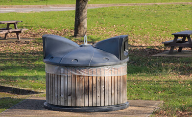 Over-sized recycling bin in an aire in France