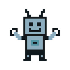 Cute pixel cartoon robot ai 8bit character game robot or AI for education chat vector big head 8 bit bot vector technology AI robot.