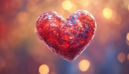 Obraz premium Sparkling red heart bokeh background
