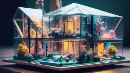 House look like alive geometry, Glass, Nano Model.