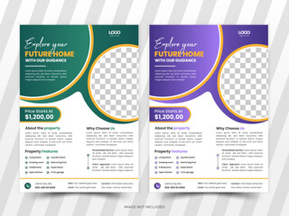 Elegant and Creative Real Estate Flyer Design Template . Vector illustration. Set of real estate flyer design