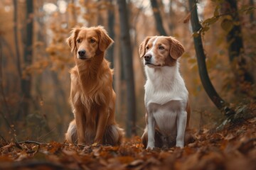 two dogs in the forest