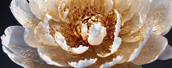 there is a close up of a white flower with gold leaves