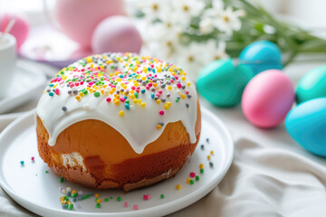 Fototapeta na wymiar Easter treats featuring cake and eggs, embodying the essence of the holiday