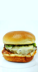 Craft burger with copy space and white background