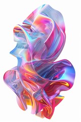 3D holographic abstract shape on white background. Synthwave, retrowave, vaporwave aesthetics. Retro style, webpunk, retrofuturism concept. 90s and 2000s era. Iridescent trendy palette