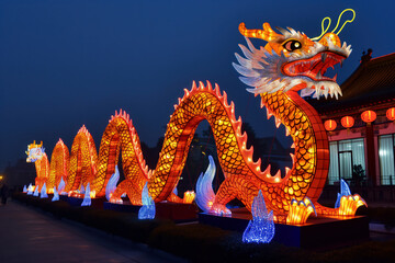Fototapeta premium Celebration of the Chinese New Year in the night city - Lumining dragon