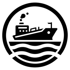 International shipping tanker ship under round shape logo vector icon