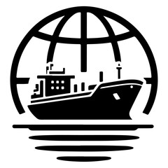 International shipping tanker ship under round shape logo vector icon
