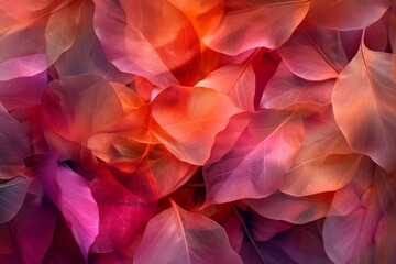 Abstract petals and leaves intertwining in a lush symphony, capturing the essence of rebirth. - obrazy, fototapety, plakaty