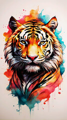 Behold the majestic giant tiger in a vibrant sticker&mdash;king of the jungle, its colorful presence evoking both awe and a touch of terribleness in this captivating image.