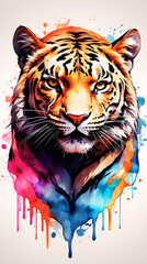 Behold the majestic giant tiger in a vibrant sticker&mdash;king of the jungle, its colorful presence evoking both awe and a touch of terribleness in this captivating image.