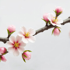 Spring sakura cherry blooming flowers bouquet. on branch isolated on a grey background. ai generative
