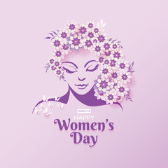 International Women's Day Celebration Banner Woman Illustration in the Middle Decoration with Flowers