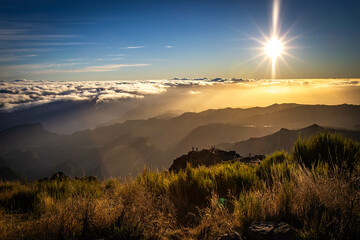 sunrise at pico do arieiro, madeira, trekking, outdoor, view, portugal, mountain, starburst