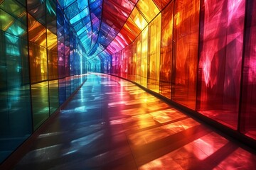 abstract geometry using prismatic glass structures that refract light into a spectrum of vibrant colors