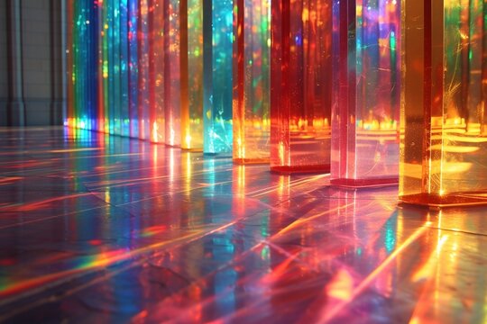 abstract geometry using prismatic glass structures that refract light into a spectrum of vibrant colors