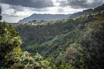 mountainous area of madeira, green, hills, viewpoint, steep hills, lush, hiking, outdoors, trekking