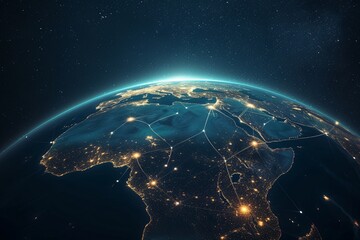 Earth from space focusing on the African continent at night - obrazy, fototapety, plakaty